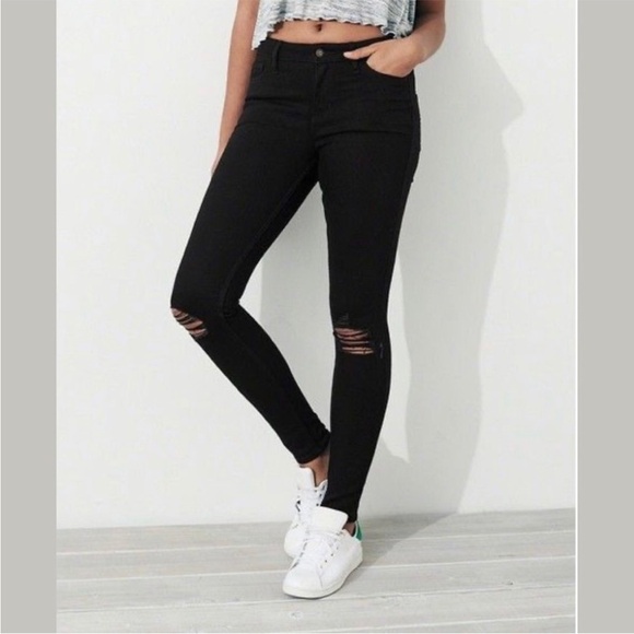 Hollister Denim - Hollister Distressed Mid Rise Super Skinny Classic Stretch Black Jeans size 5R